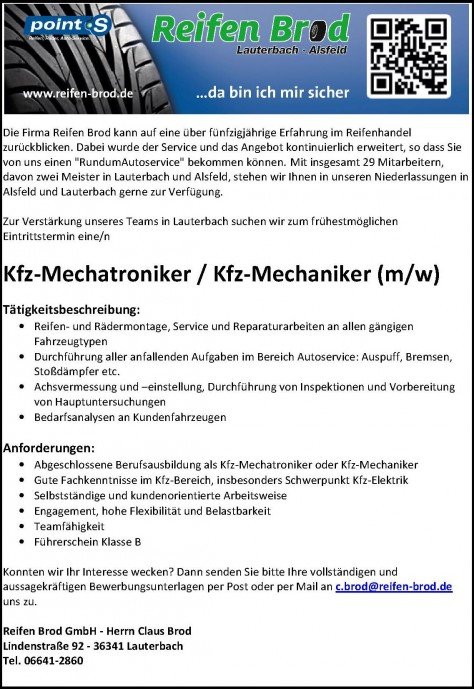 Stellenangebote Reifen Brod Gmbh